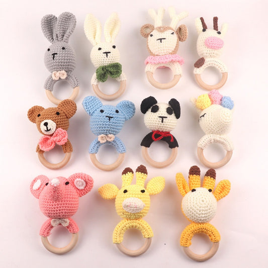 Wooden Braided Rattle Baby Toy Bedside Colorful Cotton Animal Teething Soothing