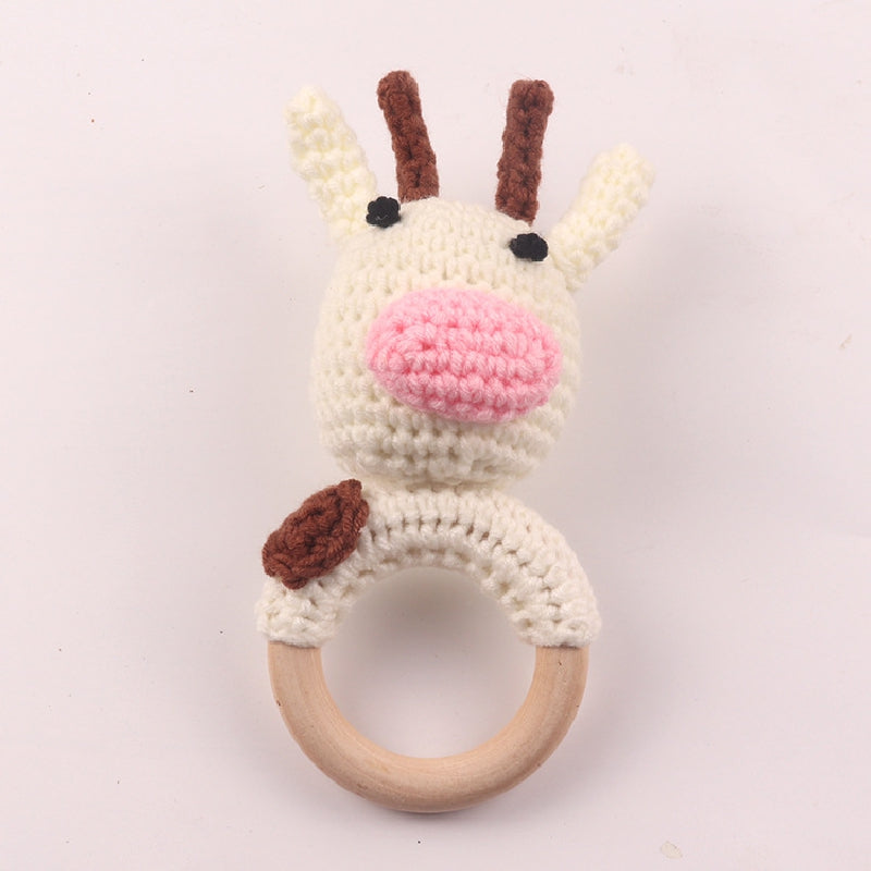 Wooden Braided Rattle Baby Toy Bedside Colorful Cotton Animal Teething Soothing