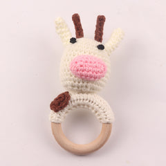 Wooden Braided Rattle Baby Toy Bedside Colorful Cotton Animal Teething Soothing
