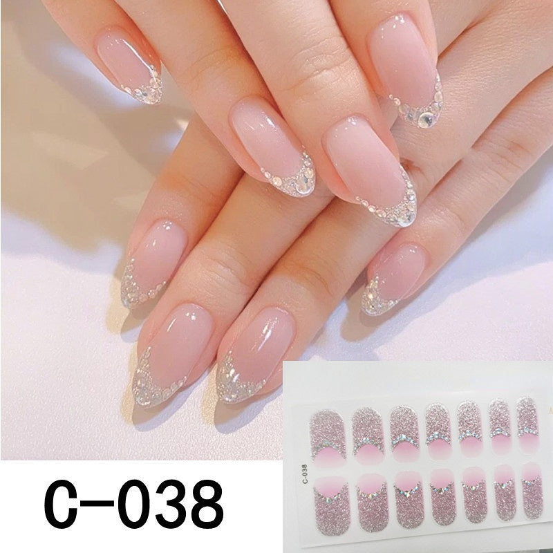 14 pcs Glitter Nude Pink Nail Art Stickers Self Adhesive Gel Nail Decals