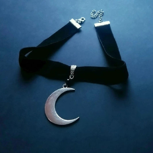 Silver Crescent Moon Pendant Choker Necklace Charm Gothic Witchy Punk Jewelry