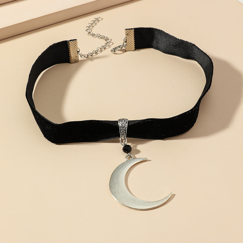 Silver Crescent Moon Pendant Choker Necklace Charm Gothic Witchy Punk Jewelry