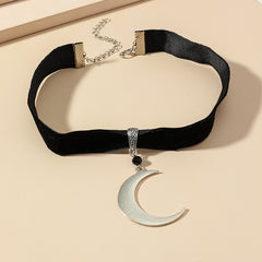 Silver Crescent Moon Pendant Choker Necklace Charm Gothic Witchy Punk Jewelry