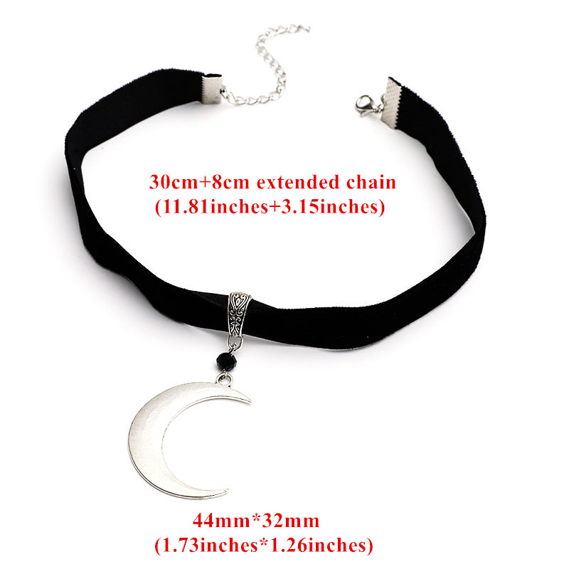Silver Crescent Moon Pendant Choker Necklace Charm Gothic Witchy Punk Jewelry