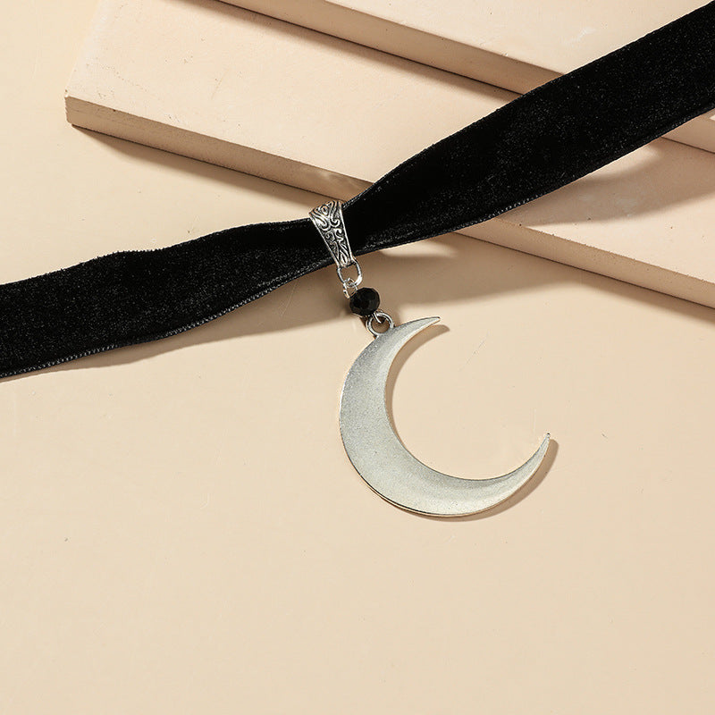 Silver Crescent Moon Pendant Choker Necklace Charm Gothic Witchy Punk Jewelry