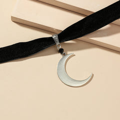 Silver Crescent Moon Pendant Choker Necklace Charm Gothic Witchy Punk Jewelry