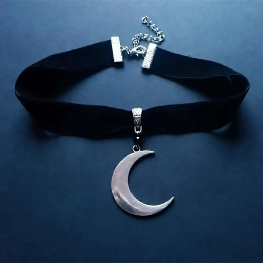 Silver Crescent Moon Pendant Choker Necklace Charm Gothic Witchy Punk Jewelry