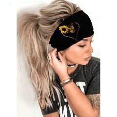 Sunflower Exercise Pastoral Style Headband Stretch Wide Brim Sports Sweatband