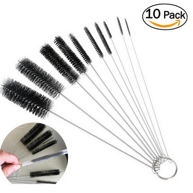 10pcs Cleaning Kit Nylon Strip Brush Stainless Steel Tattoo Bottle Brush