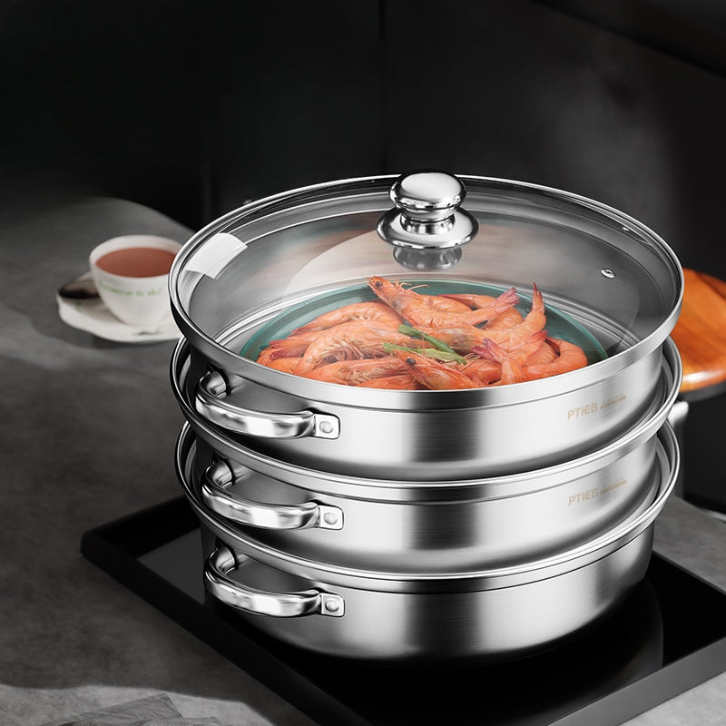 3 Tier Steamer Pot With Lid Stainless Steel Steaming Pot