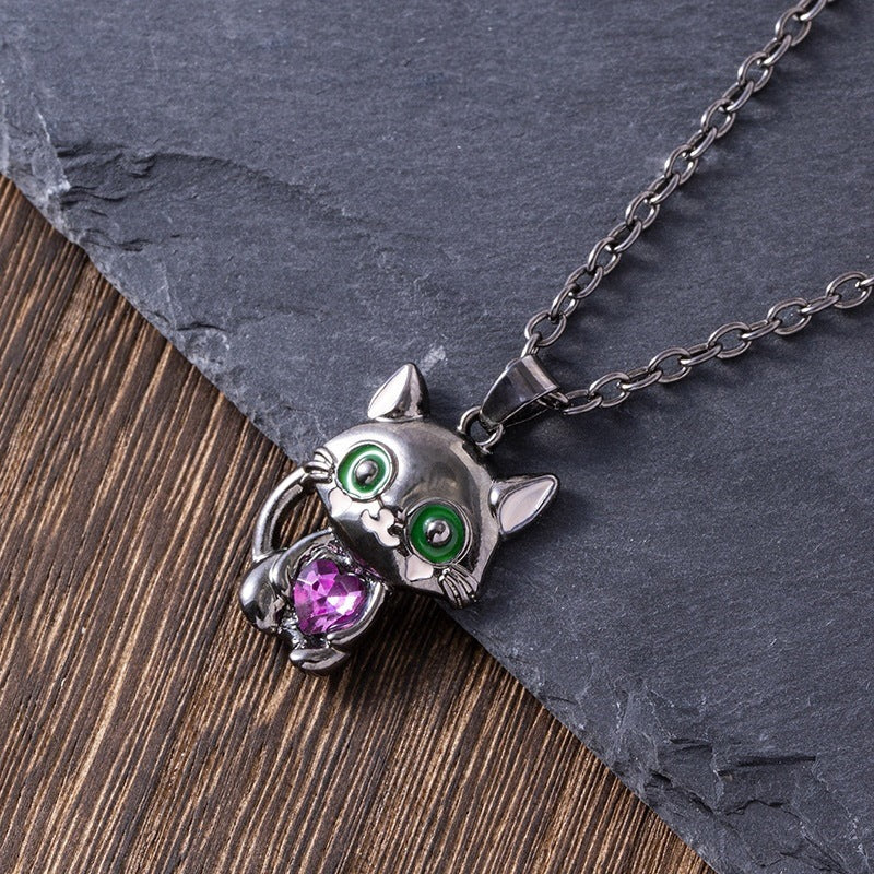 Heart Cat Pendant Necklace for Girls