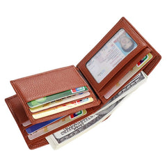 Men's Short Leather Bifold Wallet with ID Slot