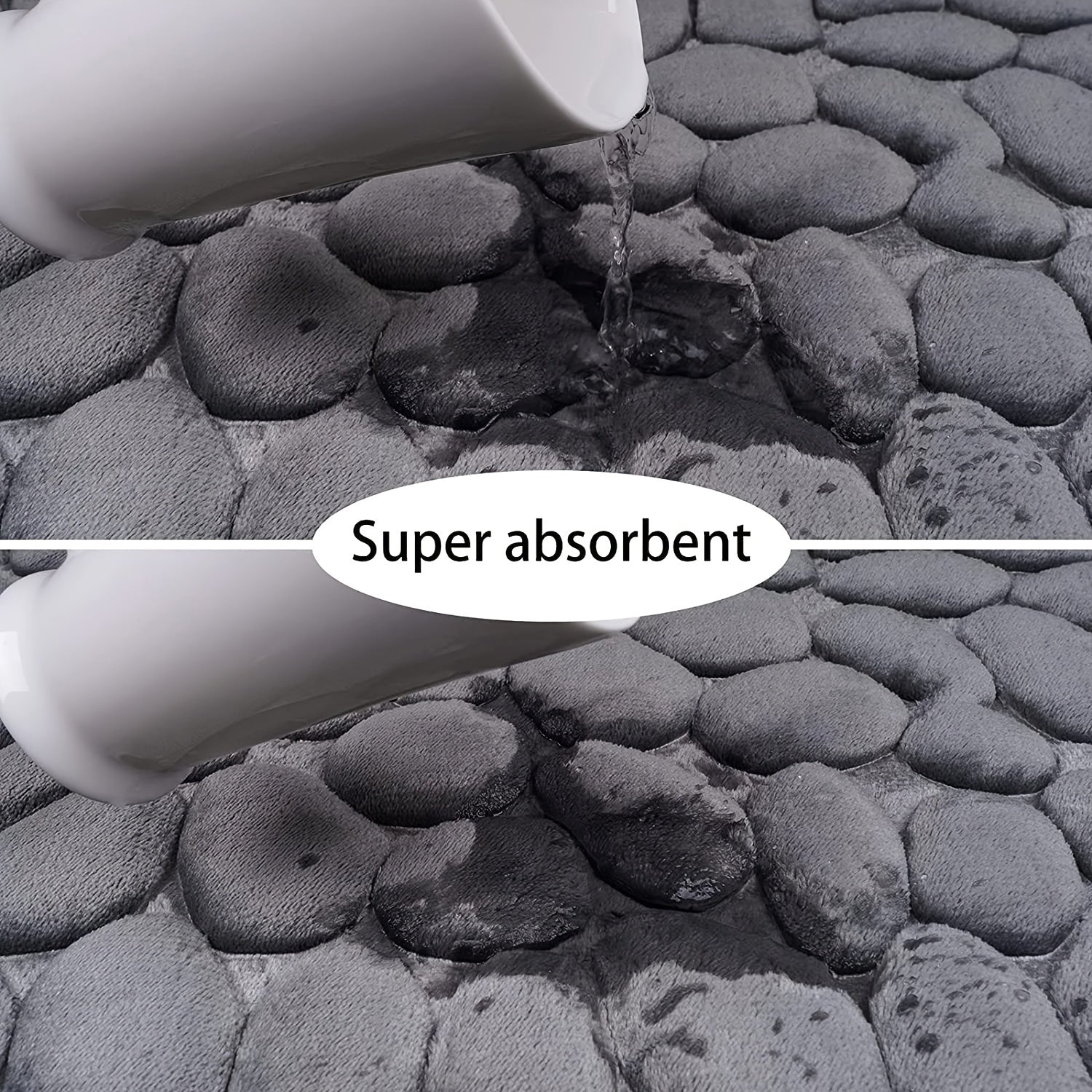 Cobblestone Embossed Memory Foam Bath Mat - Non Slip Washable Rug