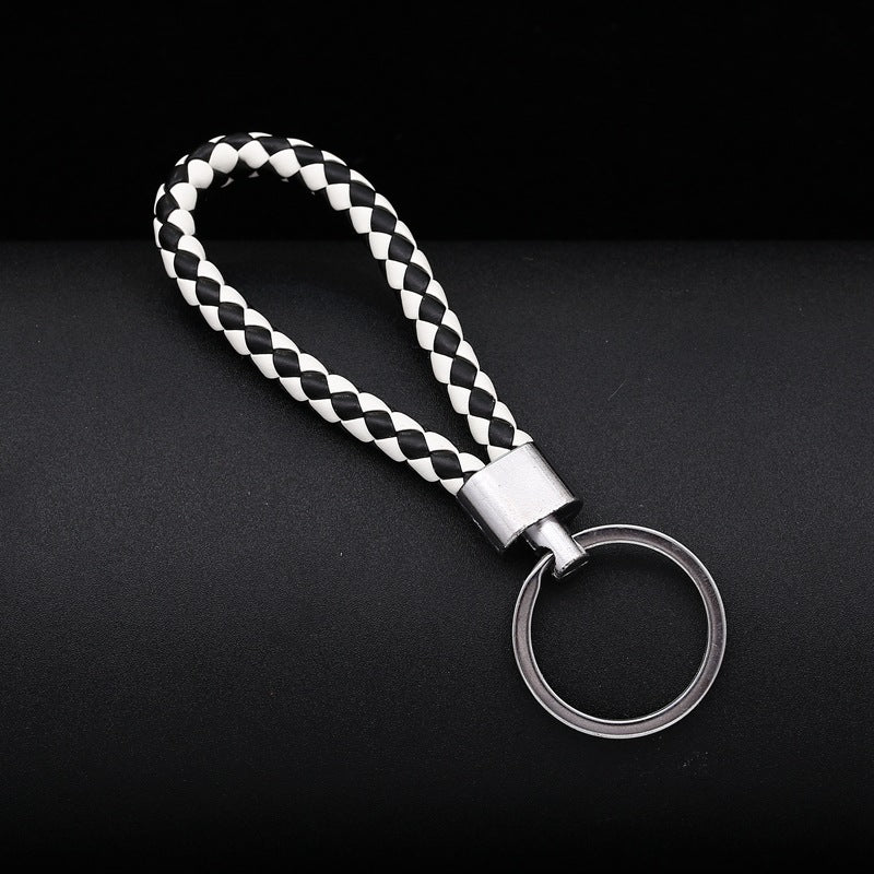 Braided PU Leather Bracelet Keychain Customizable Key Ring Purse Charm