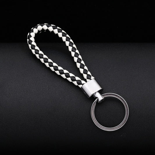 Braided PU Leather Bracelet Keychain Customizable Key Ring Purse Charm
