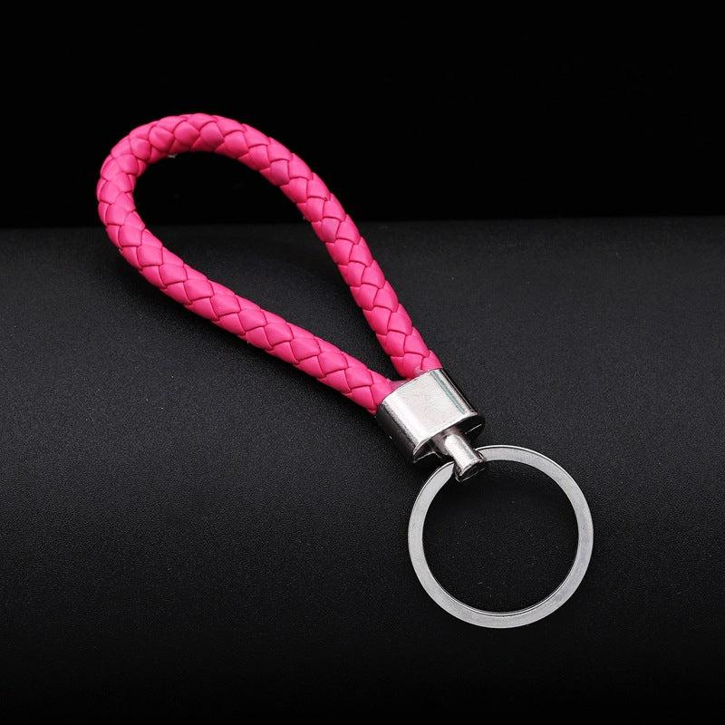 Braided PU Leather Bracelet Keychain Customizable Key Ring Purse Charm