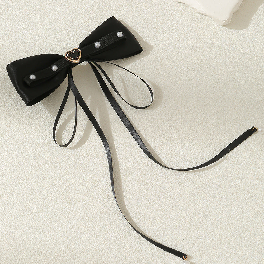 Bow Hair Clip Ribbon Bow Duck Billed Clip With Faux Pearl Tassel Hair Clip