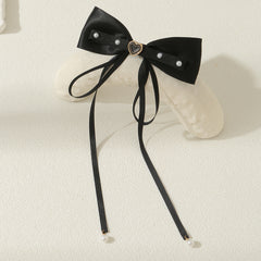 Bow Hair Clip Ribbon Bow Duck Billed Clip With Faux Pearl Tassel Hair Clip