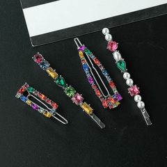 4pcs Crystal Hair Clip Alloy Bobby Pin Side Clip Bangs Clip Hair Accessories