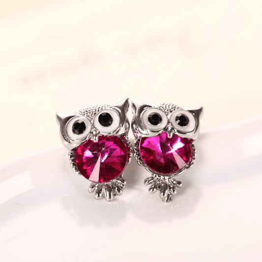 Rhinestone Owl Stud Earrings Holiday Party Gift For Girls