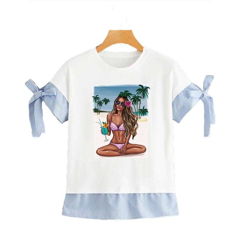 Palm Tree Girl Iron-On Transfer Sticker for Tops DIY Vinyl Heat Transfer Patch