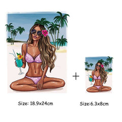 Palm Tree Girl Iron-On Transfer Sticker for Tops DIY Vinyl Heat Transfer Patch