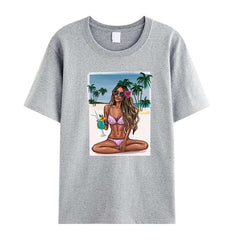 Palm Tree Girl Iron-On Transfer Sticker for Tops DIY Vinyl Heat Transfer Patch