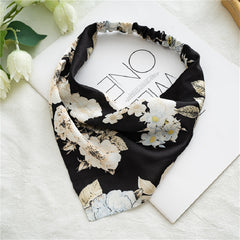 Retro Flower Print Scarf Headband Elastic Band Head Scarf Pastoral Style