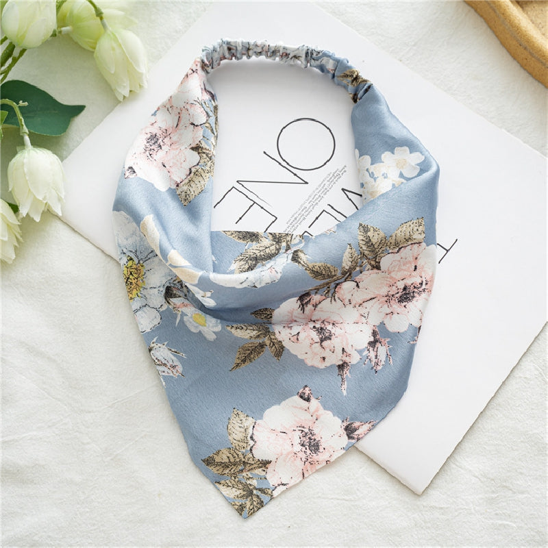Retro Flower Print Scarf Headband Elastic Band Head Scarf Pastoral Style