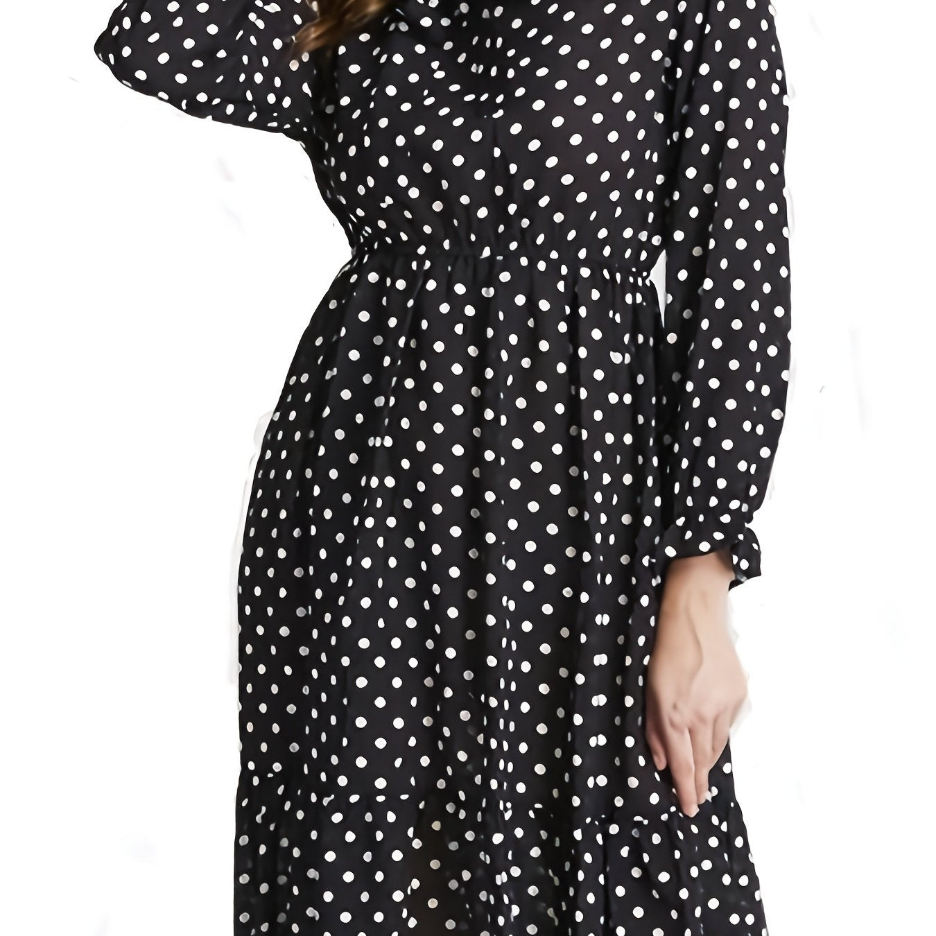Polka Dot Print Bow Front Maxi Dress Plus Size Women's Long Dress