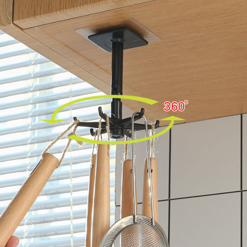 Kitchen Rotating Hooks for Utensils - Wall Mounted Utensil Rack with 6 Hooks