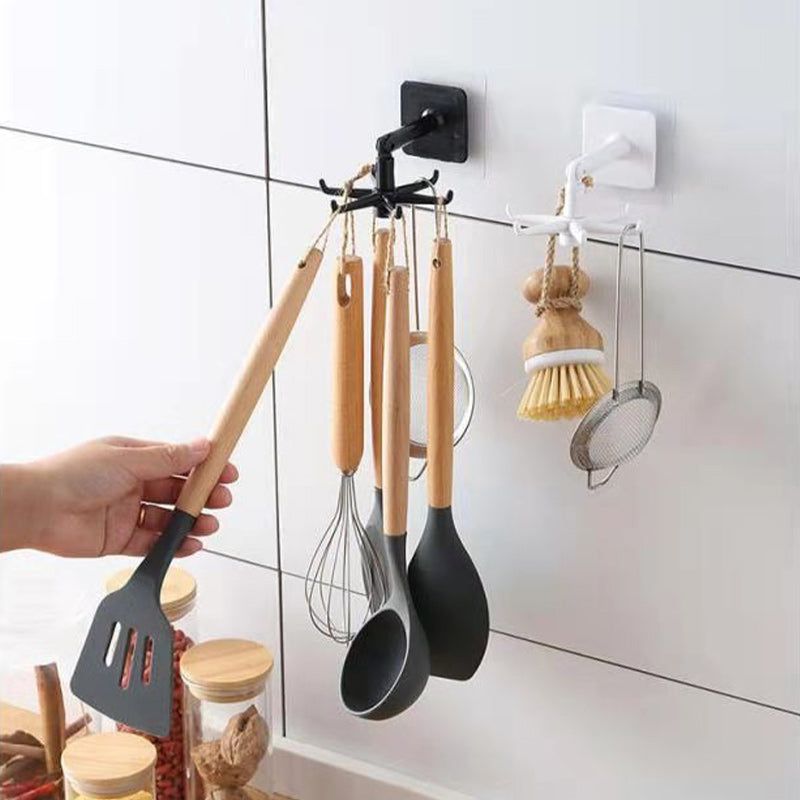 Kitchen Rotating Hooks for Utensils - Wall Mounted Utensil Rack with 6 Hooks