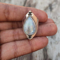 Vintage Moonstone Healing Crystal Ring Fine Jewelry Girls Ladies