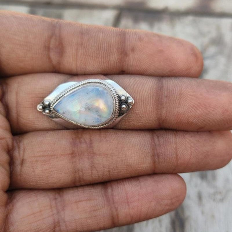 Vintage Moonstone Healing Crystal Ring Fine Jewelry Girls Ladies