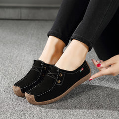 Women's Square Toe Boat Shoes Lace Up Slip On Walking Flats