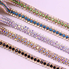 Crystal AB Rhinestone Cup Chain for Dress Decoration Sewing Golden Silvery Base