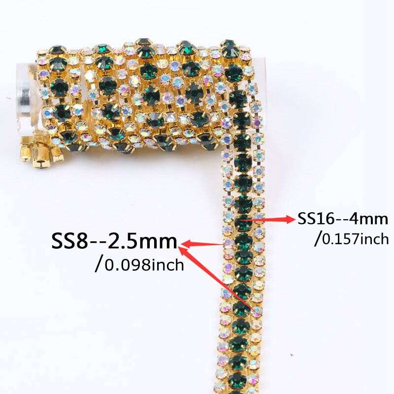 Crystal AB Rhinestone Cup Chain for Dress Decoration Sewing Golden Silvery Base