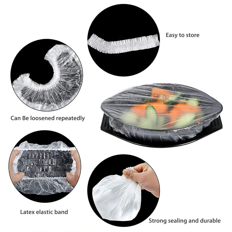 100pcs Disposable Food Covers Plastic Wrap Elastic Food Lids For Storage