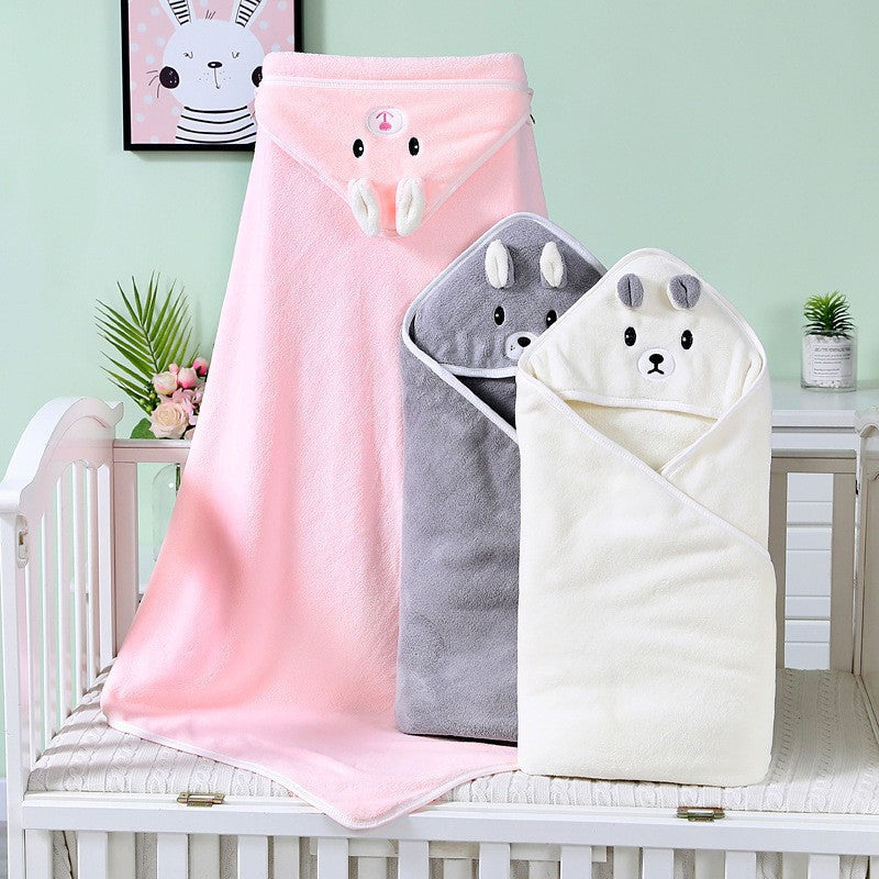 Baby Cartoon Coral Fleece Towel Newborn Baby Blanket With Hood