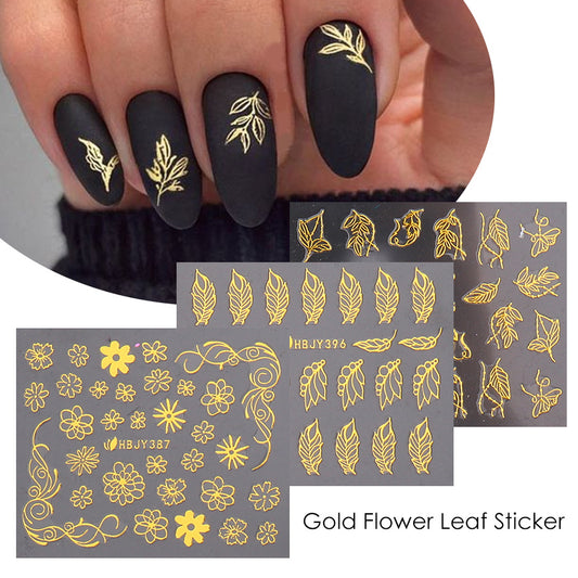 Golden Flower Leaf Lace Nail Stickers for Manicure