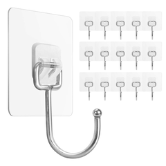 16pcs Large Adhesive Hooks Stainless Steel Towel and Coat Hooks