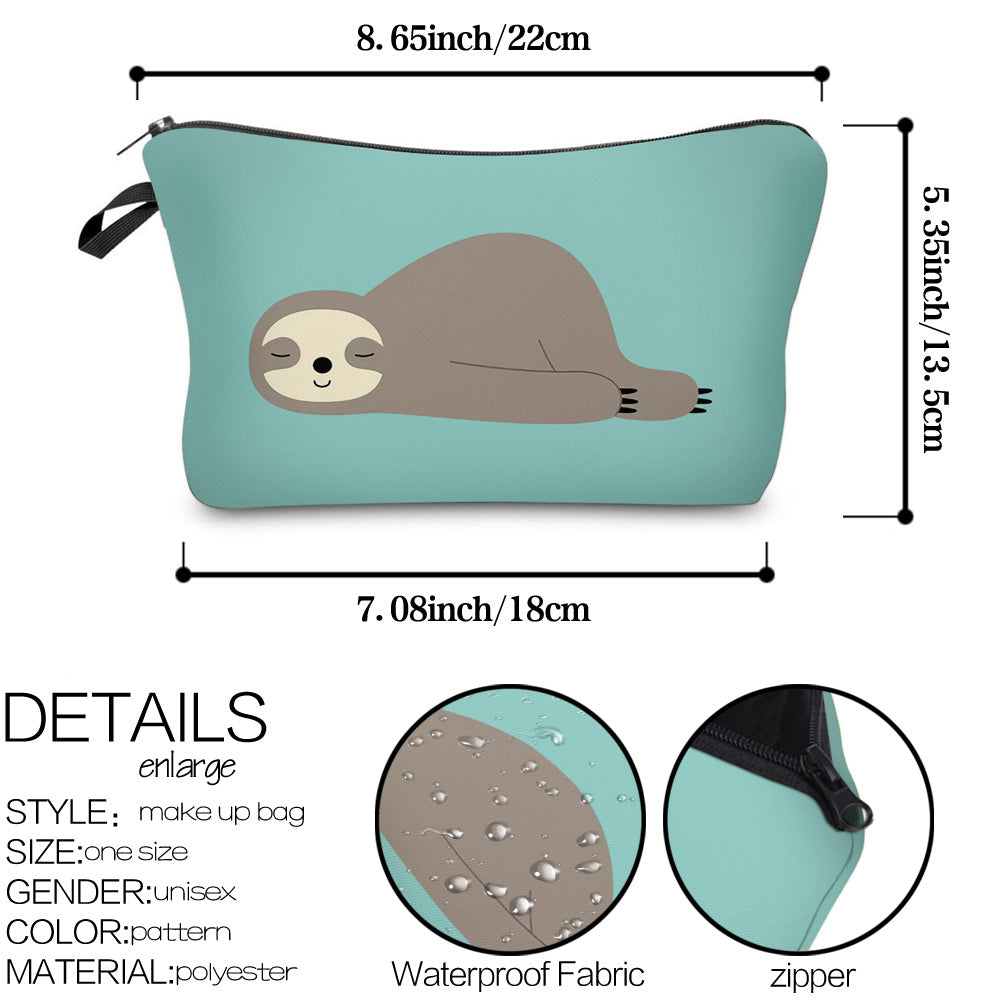 Cartoon Sloth Pattern Zipper Pouch Lightweight Carry On Bag