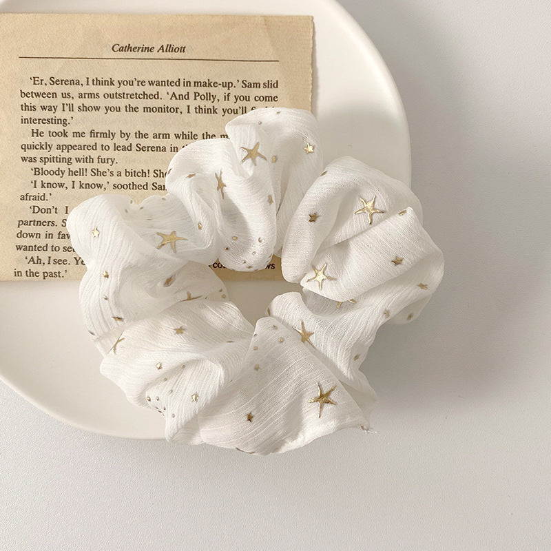 Golden Star Print Chiffon Hair Tie Accessories