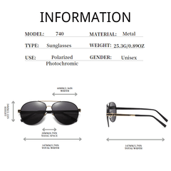 Men's Polarized Photochromic Sunglasses UV400 Metal Frame Business Eyewear