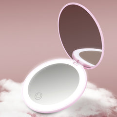 2x Magnification LED Compact Makeup Mirror with Light Portable Handheld Mirror