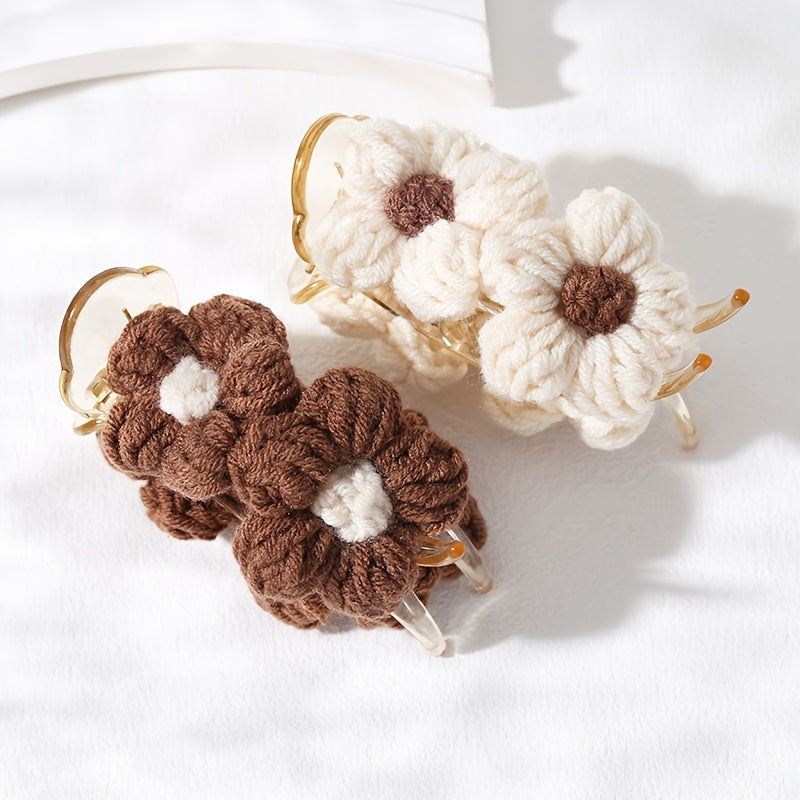 Knitted Flower Hair Clip Duck Bill Style