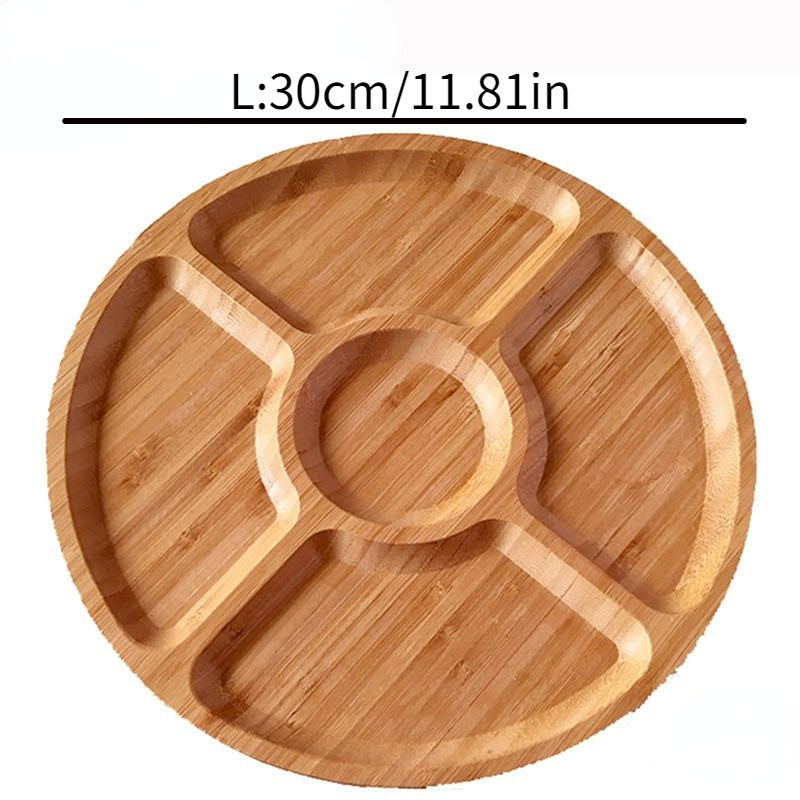 1pc Wooden Plate Cheese Board Five Grids Food Tray Multifunctional Fruit Tray