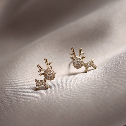Cartoon Elk Zircon Stud Earrings for Girls Party