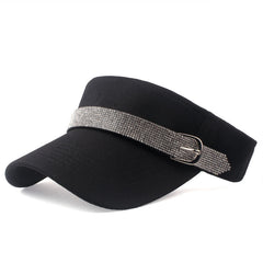 Y2K Rhinestone Belt Visor Hat Candy Sparkly Ponytail Sun Hat Kpop Sports