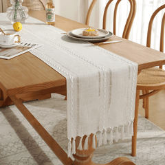 Fall Rustic Farmhouse Linen Table Runner with Tassels